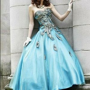 Sherri Hill Peacock Aqua Green Dress